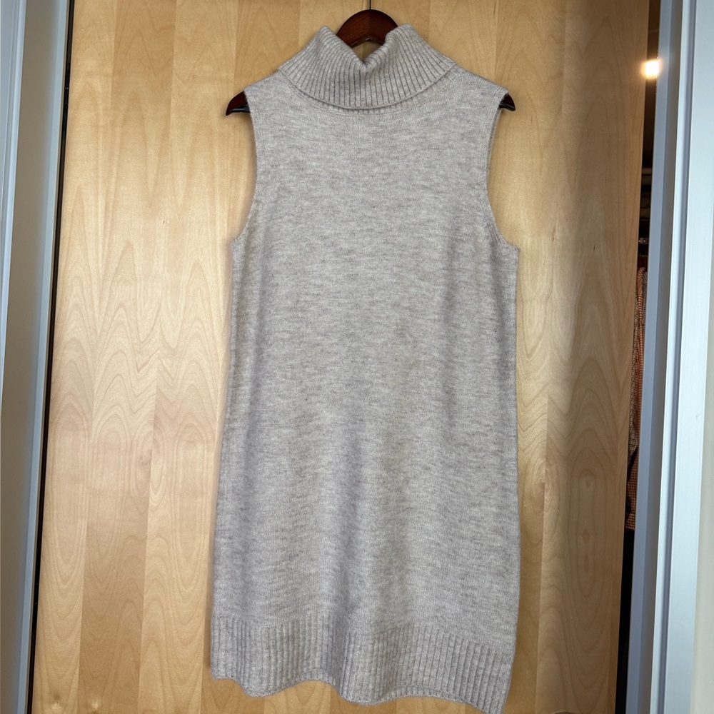 Dex Beige turtleneck knit dress